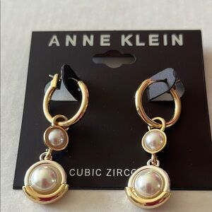 Anne Klein Gold Drop Earrings with Pearls
